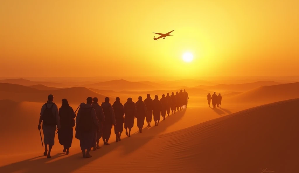 Visual Description:
The final scene shows the companions walking back towards Medina, the sunrise painting the sky with warm golden tones. The companions are walking in small groups, tired but stronger in spirit. The vast desert stretches behind them, whil...