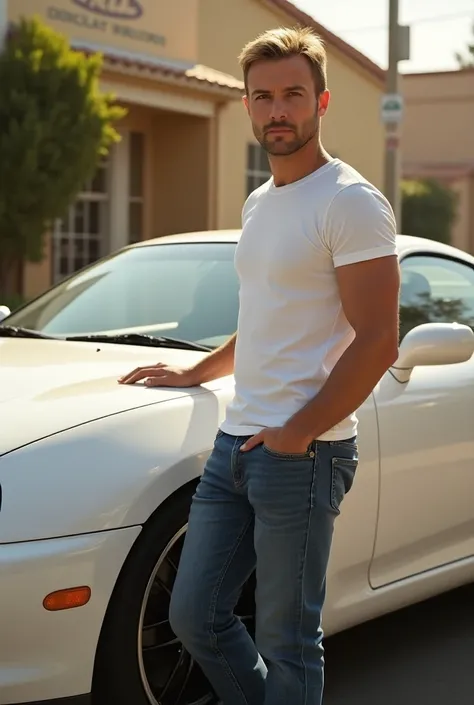 Paulwalker with his white toyota supra 