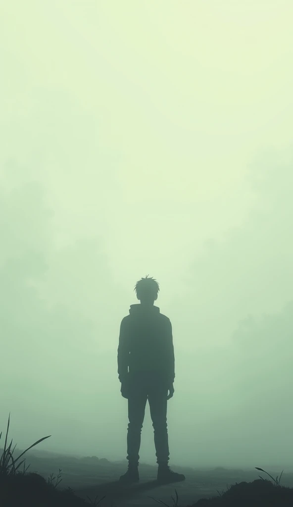 A person standing, looking at the horizon, surrounded by a light fog, representing uncertainty.