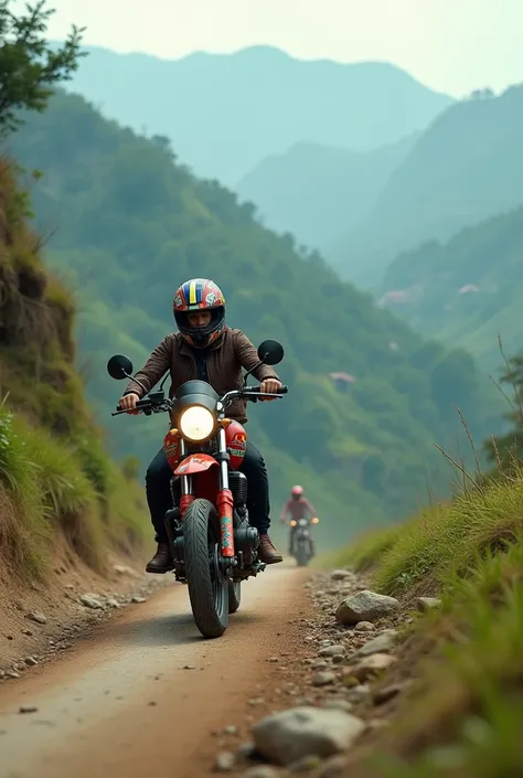 A tourist from Bangladesh is riding a motorcycle along various mountain roads in the Chittagong Hill Tracts.