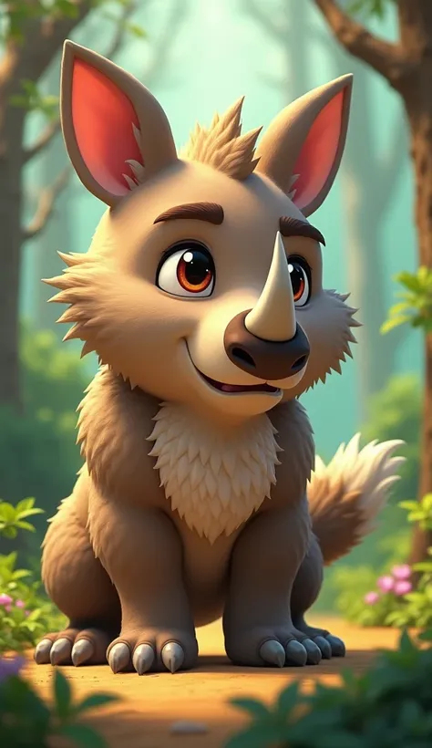 Give me a hybrid between a wolf and a rhinoceros 
Very cute