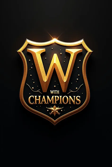 Make a team shield logo , The shield will have a  "With" golden,  the background will be black and the shield under the  "With" escreva Champions,  very detailed below and make beautiful shiny details in the middle of the shield must have the letter of the...