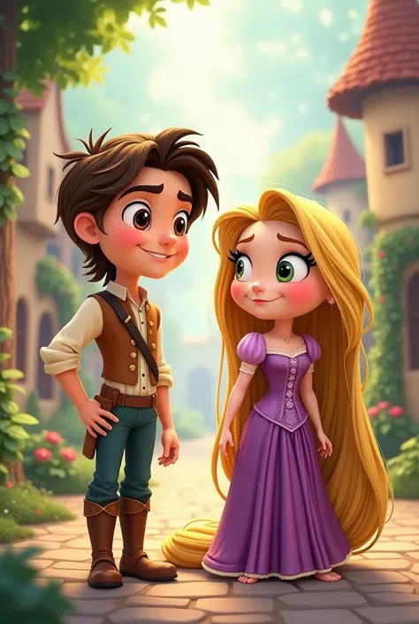 Flynn Rider and Rapunzel small cartoon style 