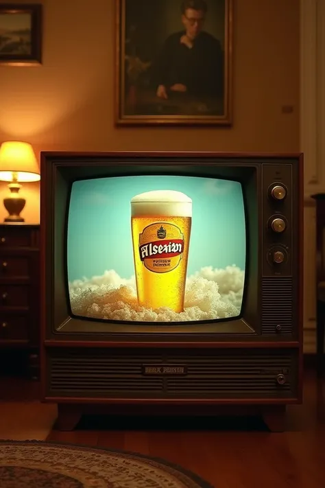 A television with an advertisement for Pilsener 
