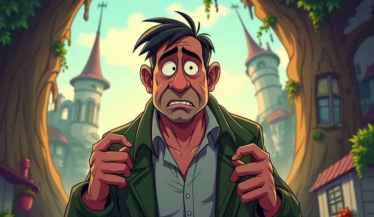 A desperate man in Disney cartoon style