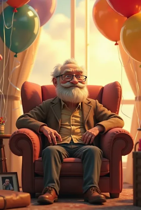 Create a grandpa like the one in the UP movie who is celebrating his birthday in heaven 