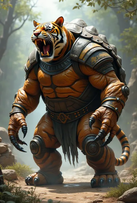 Turtle + Tiger: A heavily armored turtle with a tigers head, claws, and striped shell that enhances its defensive abilities.
