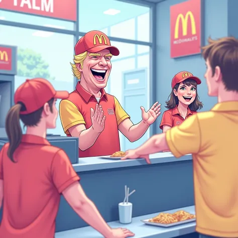 Donald Trump A cheerful fast-food (((McDonald’s))) restaurant employee 