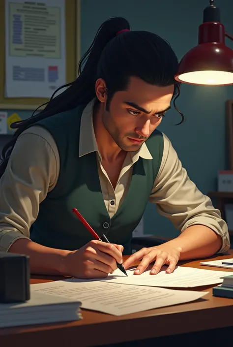 A person working hard at a desk or practicing a new skill