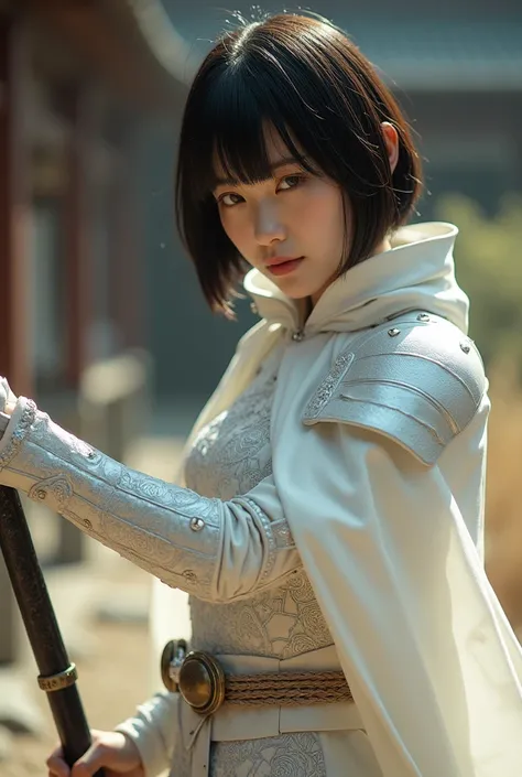 ( best quality,4K,8k, high definition ,masterpiece:1.2), very detailed,(Realistic,photoRealistic,photo-Realistic:1.37),Japanese beauty in her 20s, full body、 Textured Super Straight Short Bob Haircut、Nipples、 perfect anatomy、 depth of field,Intricate White...