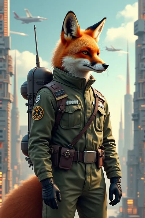 Realastic fox wearing army unifrom and still jet 