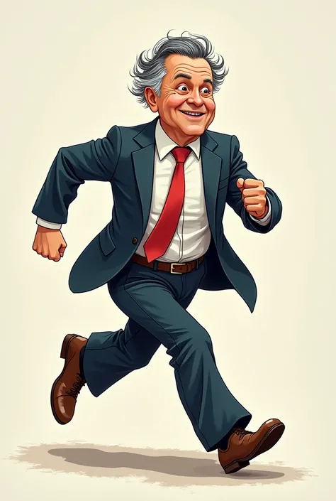 Create an image of a man running for alderman , A 60-year-old man with black hair with thin white threads and a cartoon suit 
