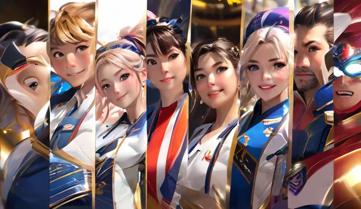 Ayu meets with a team of global heroes. Close-up shots of their diverse faces, each carrying a unique blend of abilities and emotions.