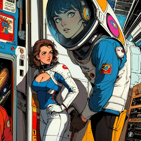 ((( Best Quality Masterpiece ))),(Lonely Goddess),(spacesuit that emphasizes cleavage ),((( 70s and 80s space thriller movie posters))),( American Comics ),((( retro vintage style ))),Overwhelmingly complex depiction,Absolute machine group background, futu...