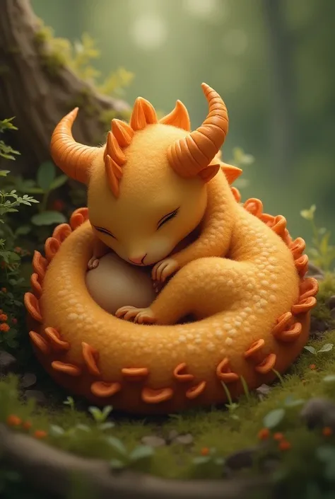 A furry dragon in a fetal position