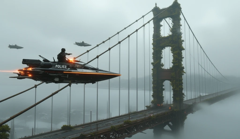 In the year 22xx A.D., 100 years have passed since San Francisco was flooded by global warming. Today is the day of the monthly visual patrol, and I am aboard a police spinner, observing from above the Golden Gate Bridge. San Francisco is now uninhabited. ...