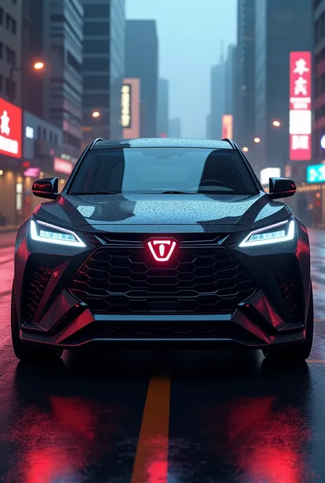 Car, suv toyota inova reborn, with interceptor word logo infront of grill, in midnight city light