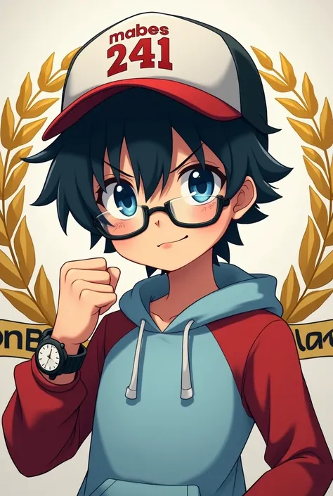 "A young, determined anime-style character wearing a baseball cap with the text RING 2 prominently displayed. The character has large, expressive blue eyes behind black-framed glasses, with dark hair partially visible under the cap. Hes wearing a light blu...