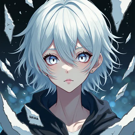 Give me ai  white hair and eyes anime  boy
Broken background with tag name Sukuna 