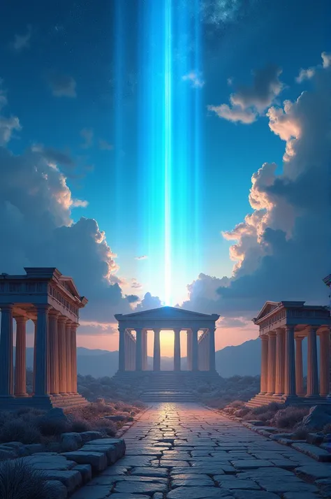 ANCIENT GREECE BACKGROUND WITH BLUE RAYS IN THE BACKGROUND
