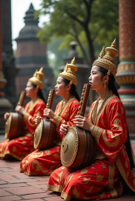 Ayutthaya Thai music with flute, raanad and gong band playing in a band