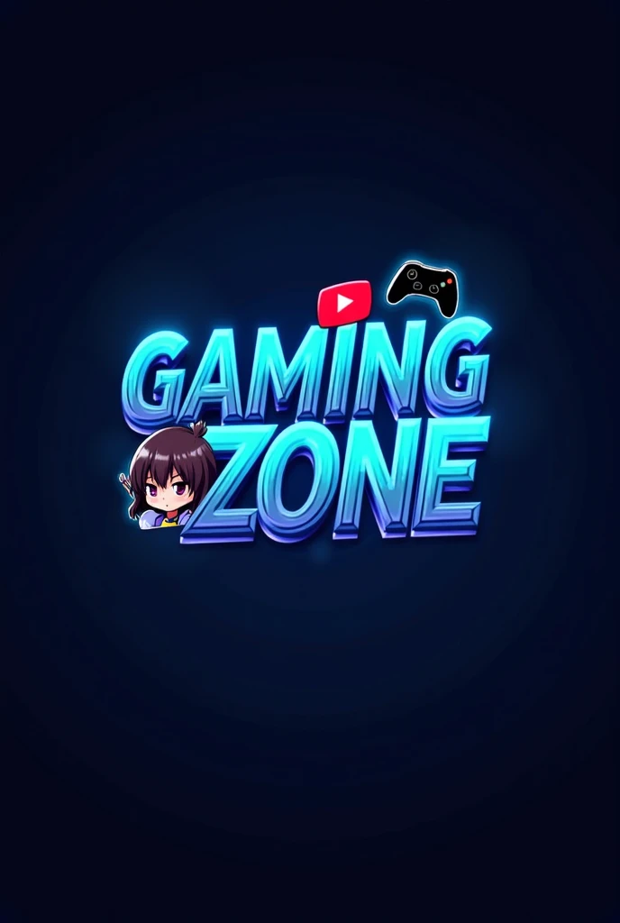 This is a gaming logo that features the name "GAMINGXZONE" in a futuristic font and a neon blue color, and Boy Anime avtar, The logo also has a stylized controller icon and a YouTube play button in the background. The logo is designed to be attractive and ...