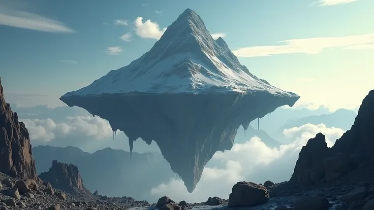 the mountain is floating. Below it you can see a kind of alien, as if he were making the big mountain float. You can see the rocks falling, as if the mountain had just come off the ground.
(best quality), (masterpiece), (extremely detailed 8k wallpaper),
u...