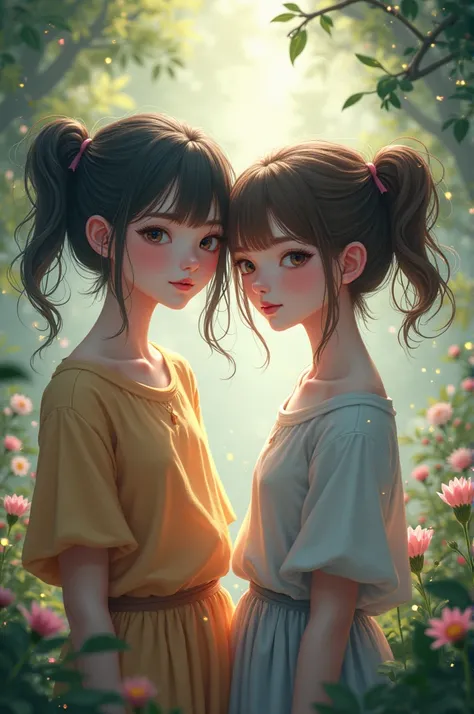 I want twins with short hair and one that has loose hair and the other that has two pigtails down