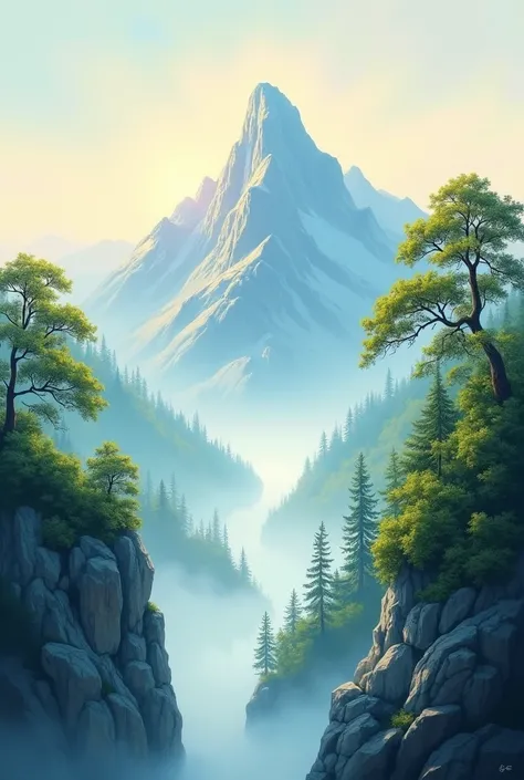 Morning mountain painting tree