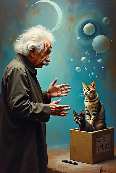 Imagin Einstein with schodinger cat 