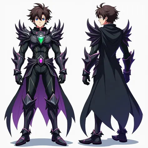  Full size image , full body,  From head to toe ,  in profile and in front of , Young boy, 24 years old, male anime character , strong, villain and banished ,  wearing armor inspired by the style of the knights of the zodiac  (Saint Seiya),  armor based on...