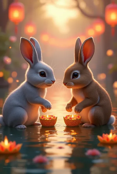 Grey Rabbit vs Brown Rabbit Loy Krathong