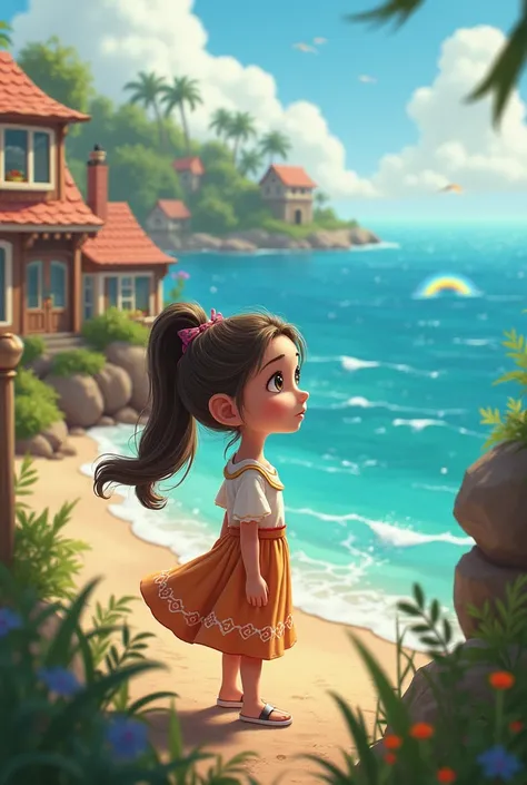 Once upon a time, in a village by the sea, there lived a brave young girl named Lily. Every day, she would look out over the sparkling ocean and dream of adventures. Her grandmother often told her stories about a magical island called Rainbow Island, where...