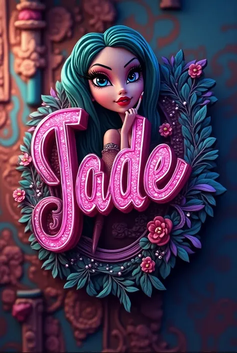 A sign with the name Jade with characters from the Bratz 