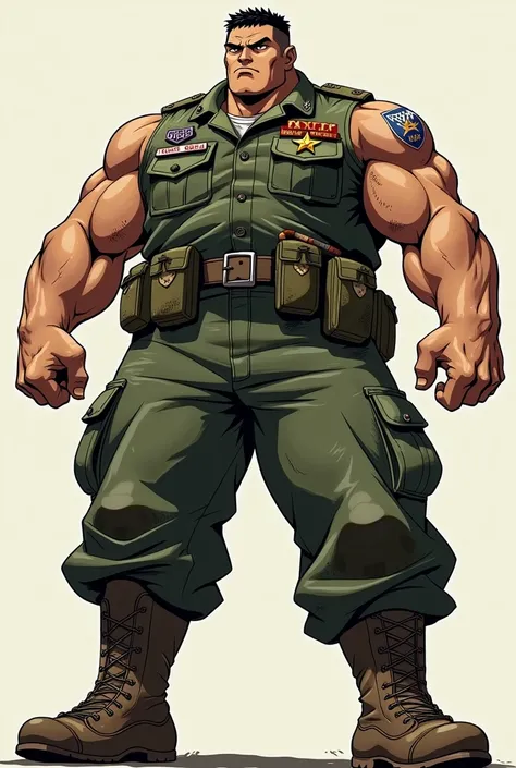  Make a man in the Bara style from anime , I want him wearing a military uniform ,  but his feet are well shown in the center of the image,  and showing his dirty and sweaty socks  
