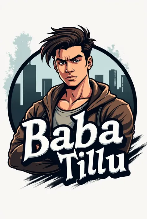 Make a logo with Baba Tillu written behind it modern style badass boy bast 