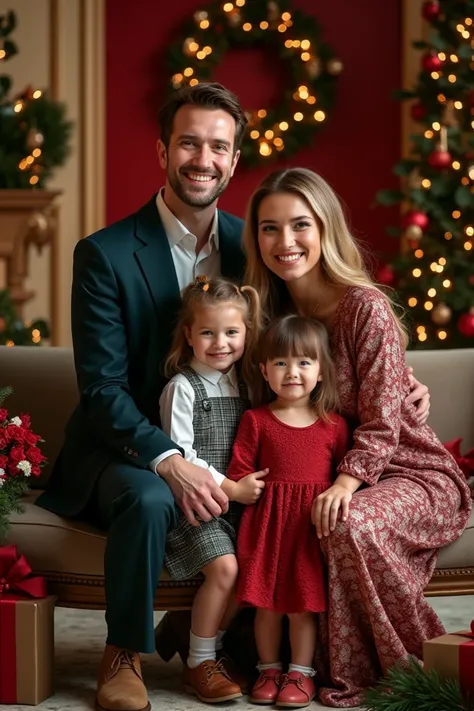 Setup: Stylish holiday attire, elegant backdrop, and festive props. Capture: Smiling family portraits, showcasing love and joy.