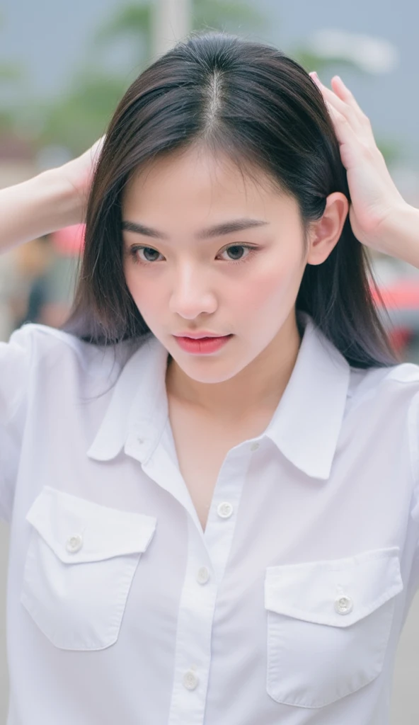 (bare shoulders:0.85), ((nude:1)), (boobs naked:0.55), 1girl, cute korean teen, ((18 years old)), white skin, detailed skin, enchanting gaze, embellished attire, ((cool white lighting)), shallow depth of field, whimsical details, slender, wide hip, Pose fr...