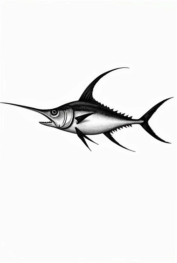 Coryphaena hippurus Linnaeus black and white drawing