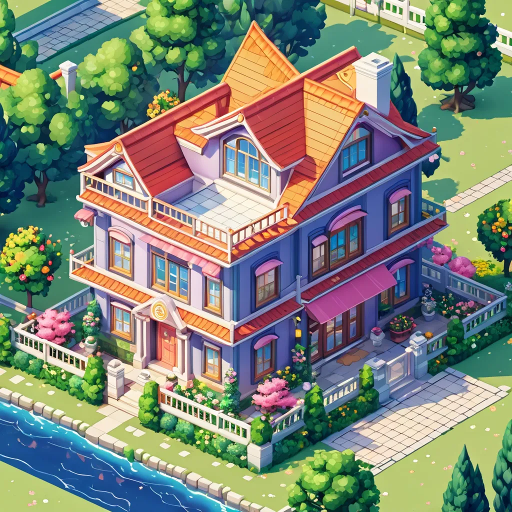 a house, isometric view, map tile, simple background, masterpiece, best quality, 8k, maximalist, sailor moon style