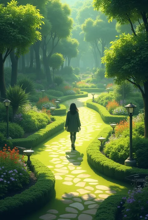 A person walking in garden and speaking alone