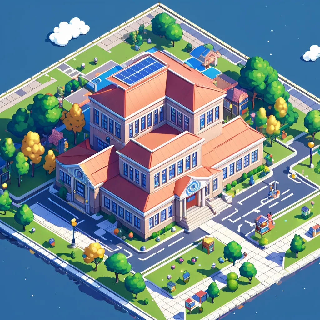 a school, isometric view, map tile, simple background, masterpiece, best quality, 8k, maximalist, sailor moon style