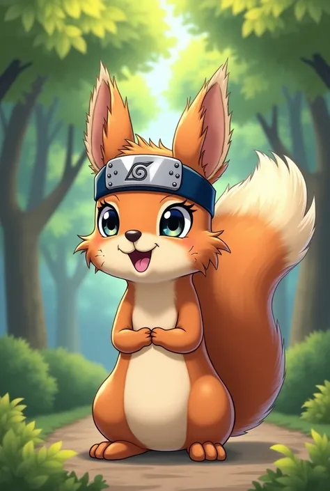 peanut the squirrell wearing a naruto headband