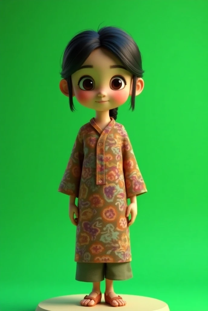 3d , Indonesia, javanese girl, tiny, green screen, stand, batik dress