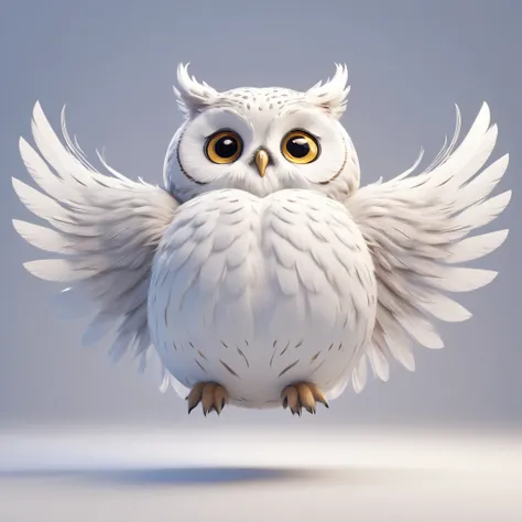 2.5D, Delicate and dynamic, A cute round owl is lying with its back down, Spread her arms and hands wide , Fluffy