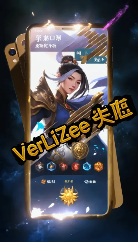 a close up of a cell phone with a picture of a woman, inspired by Qu Leilei, heise jinyao, irelia, Wang Chen, xianxia hero, mobile game, very very low quality, by Qu Leilei, certificate, Li Zixin, Wild Rift, mobile game style, ui card