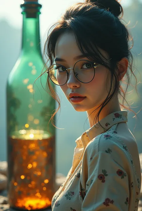 glasses  Bottle body girl
