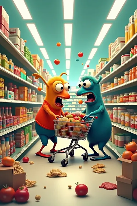 Zog and Zogbert are shopping in a grocery store, they accidentally bump into each other and stuff falls off]