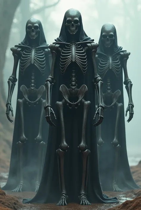 Tall and humanoid, their bodies are skeletal, wrapped in a sleek, dark, metallic exoskeleton. Their joints move unnaturally, making sharp clicking sounds.