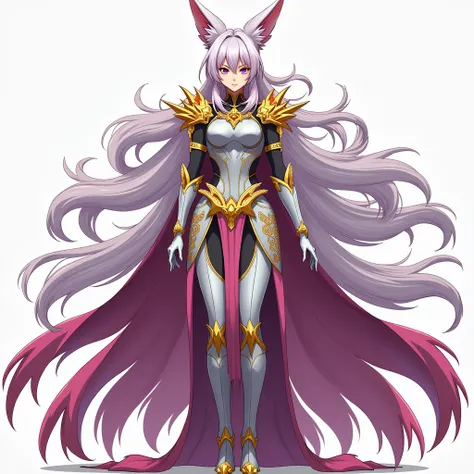 mystical kitsune woman,38 years old,extremely beautiful and powerful anime character,wearing full body armor inspired by saint seiya knights of the zodiac style,armor based on kitsune spirit animal,strong and fierce female warrior,full body front and side ...